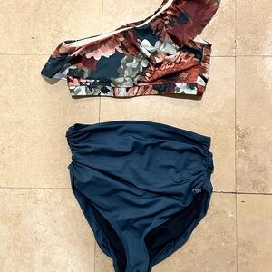 Floral One-Shoulder Bikini Top and High-Waisted Bottom - Multicolor